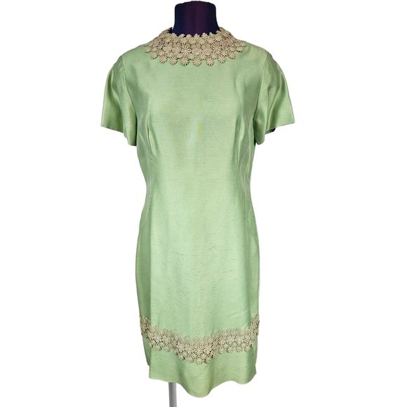 Vintage Sylvia Ann 60s Green Raw Silk Sheath Dress & Coat Size Medium Women L17 - Picture 14 of 15